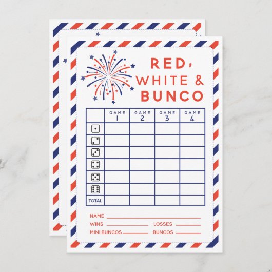 Vierde Rode Witte en Bunco kaart van juli (Voorkant / Achterkant)