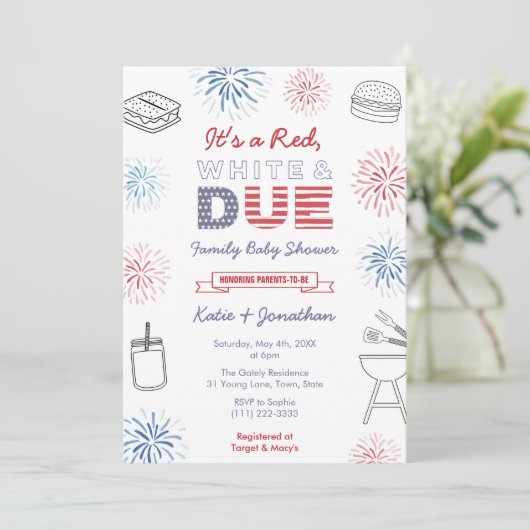 Vierde Rode Witte Familie Partij in Baby shower in Kaart (Staand voorkant)
