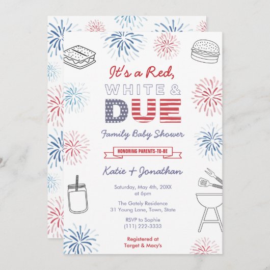 Vierde Rode Witte Familie Partij in Baby shower in Kaart (Voorkant / Achterkant)