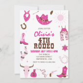 Vierde Rodeo Heet Roze Western 4e Verjaardag Kaart (Voorkant)
