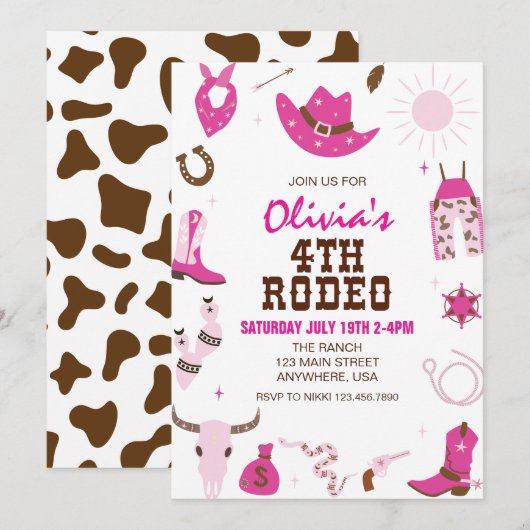 Vierde Rodeo Heet Roze Western 4e Verjaardag Kaart (Voorkant / Achterkant)