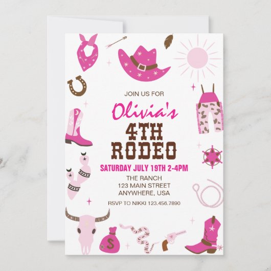 Vierde Rodeo Hot Roze Western 4e Verjaardag Kaart (Voorkant)