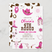 Vierde Rodeo Hot Roze Western 4e Verjaardag Kaart (Voorkant / Achterkant)