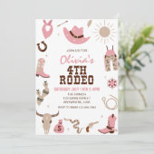 Vierde Rodeo Roze Western 4e Verjaardag Kaart (Staand voorkant)