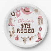 Vierde Rodeo Roze Western Cowboy 4e Verjaardag Papieren Bordje (Voorkant)
