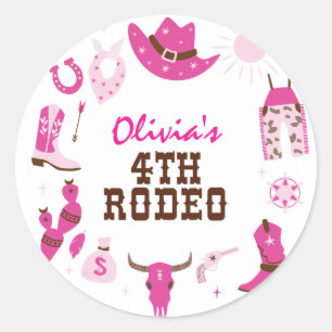 Vierde Rodeo Roze Western Cowboy 4e Verjaardag Ronde Sticker