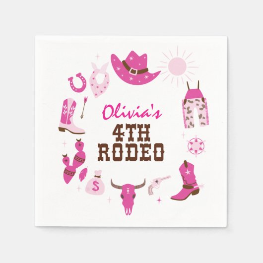 Vierde Rodeo Roze Western Cowboy 4e Verjaardag Servet (Voorkant)