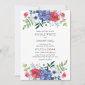 Vierde Rood Witte en Blauwe Floral Wedding van jul Kaart (Voorkant)