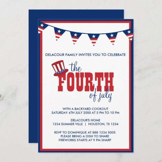 Vierde trieste trieste banenuitnodiging van juli kaart (Voorkant / Achterkant)