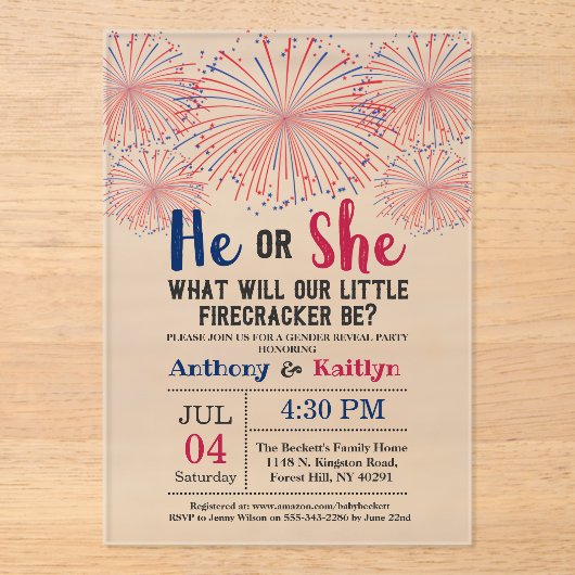 Vierde trieste trimester van juli acryl uitnodigingen (Voorkant)