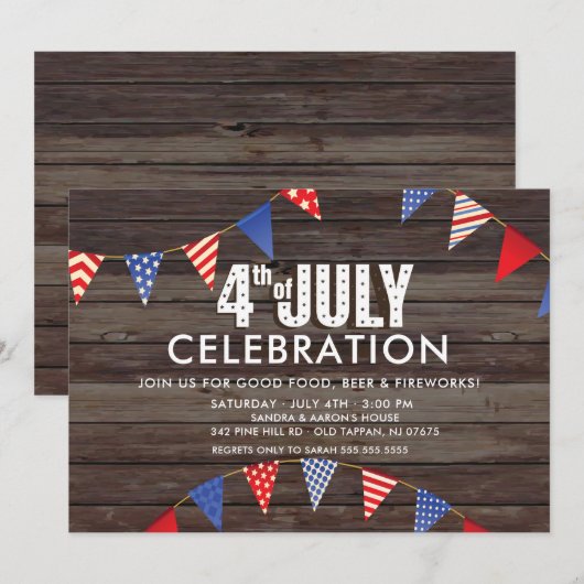 Vierde trieste verjaardag van de feestdag van juli kaart (Voorkant / Achterkant)