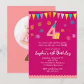 Vierde uitnodiging van de 'Girl's Cute Pink Party' (Voorkant / Achterkant)