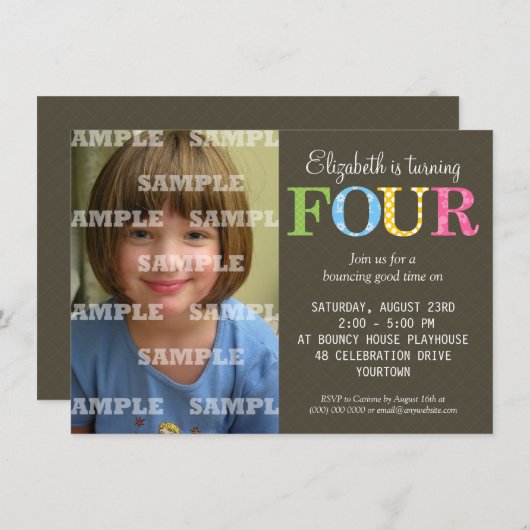 Vierde uitnodiging van de partij van Birthday (Voorkant / Achterkant)