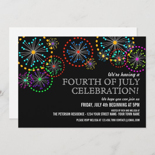 Vierde uitnodiging van Fireworks Party van juli (Voorkant / Achterkant)
