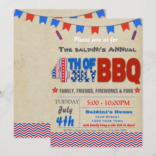 Vierde uitnodiging van juli BBQ (Voorkant / Achterkant)