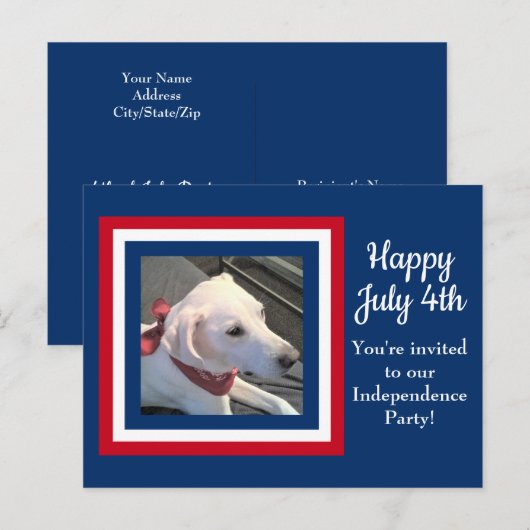 Vierde uitnodiging van juli Cute Red White Blue Do (Voorkant / Achterkant)