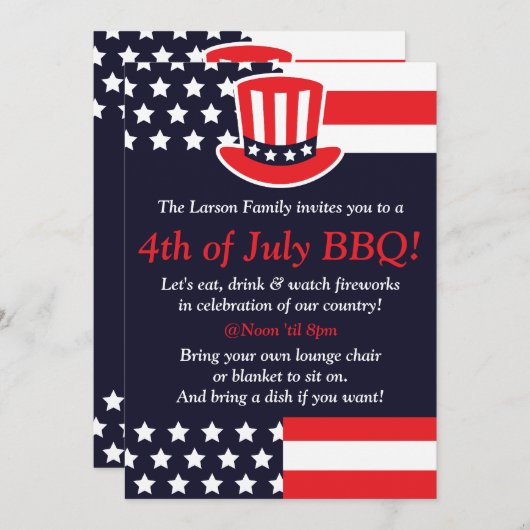 Vierde uitnodiging van juli: Red, White en Blue Pa (Voorkant / Achterkant)
