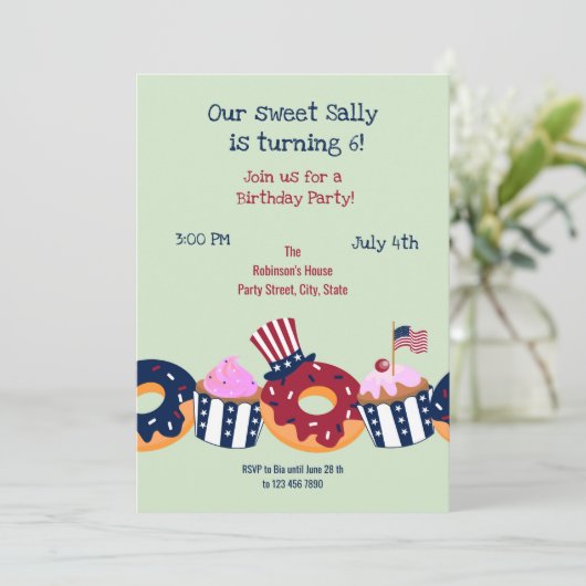 Vierde uitnodiging voor de Girl Party - Sweet Birt (Staand voorkant)