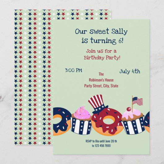 Vierde uitnodiging voor de Girl Party - Sweet Birt (Voorkant / Achterkant)