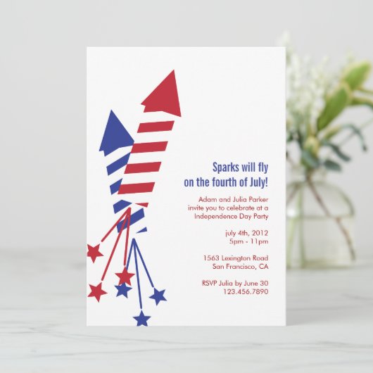 Vierde Uitnodiging Vuurwerk Rockets BBQ van juli (Staand voorkant)