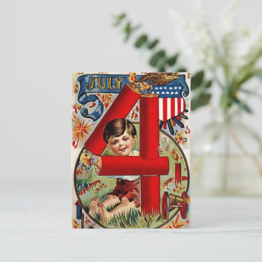 Vierde van de Jongen van Juli met Vuurwerk Briefkaart (Staand voorkant)