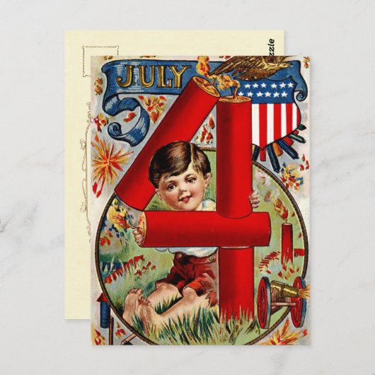 Vierde van de Jongen van Juli met Vuurwerk Briefkaart (Voorkant / Achterkant)