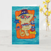 Vierde van de Kat van Juli in Pet met Muis en Kaart (Gele Bloem)