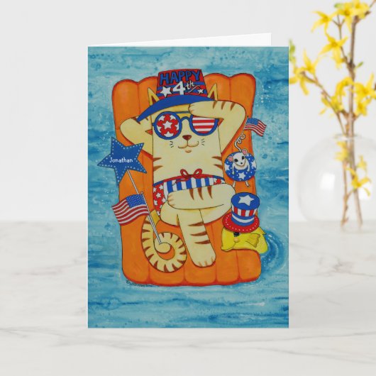 Vierde van de Kat van Juli in Pet met Muis en Kaart (Gele Bloem)