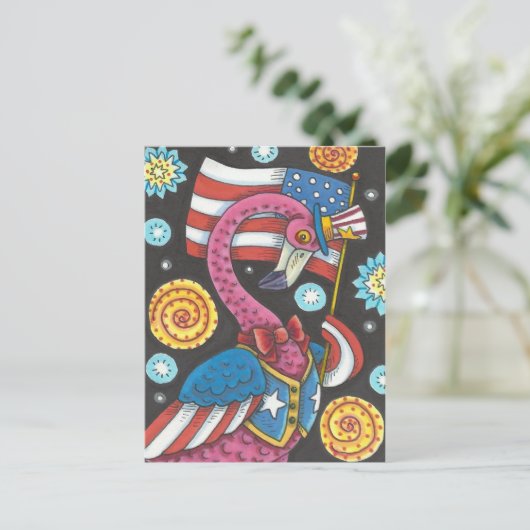 VIERDE VAN DE ROZE FLAMINGO VAN JULI, HET FEESTDAGENKAART (Staand voorkant)