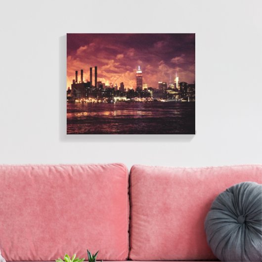 Vierde van het Vuurwerk van Juli achter Manhattan Canvas Afdruk (Insitu (Woonkamer))