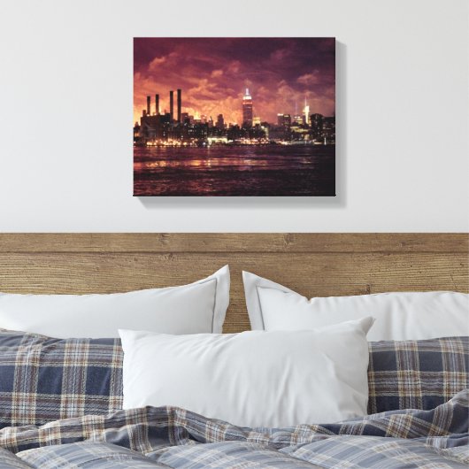 Vierde van het Vuurwerk van Juli achter Manhattan Canvas Afdruk (Insitu (Slaapkamer))