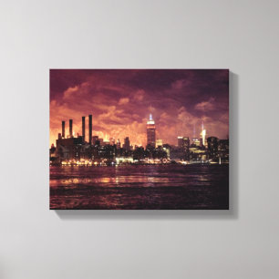 Vierde van het Vuurwerk van Juli achter Manhattan Canvas Afdruk