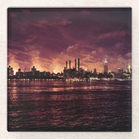 Vierde van het Vuurwerk van Juli achter Manhattan Glazen Onderzetter (Voorkant)