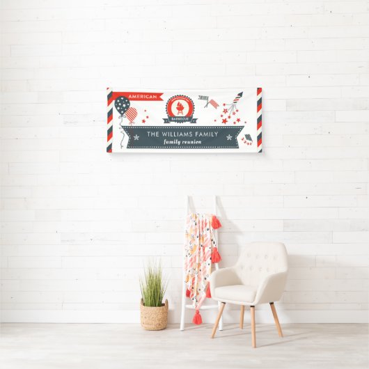 Vierde van juli BBQ Patriottic American Fireworks Spandoek (Insitu)