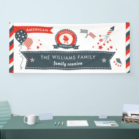Vierde van juli BBQ Patriottic American Fireworks Spandoek (Beurs)