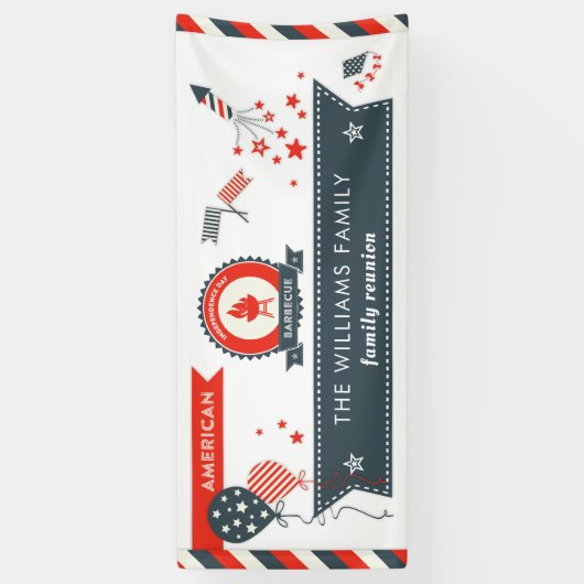 Vierde van juli BBQ Patriottic American Fireworks Spandoek (Verticaal)