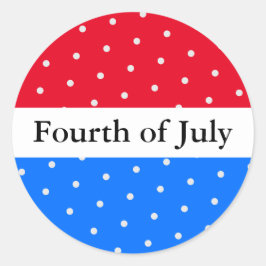VIERDE VAN JULI Helderrood Wit Blauwe Strepen Stip Ronde Sticker