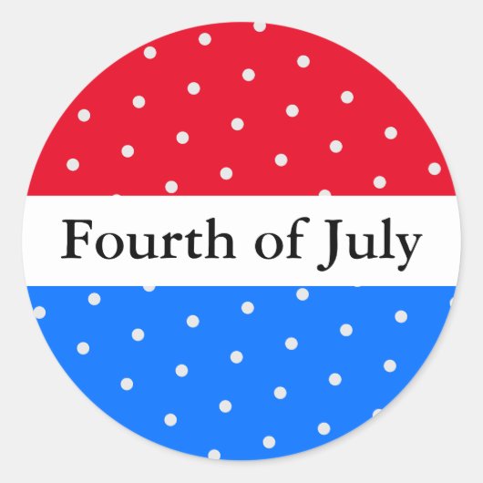 VIERDE VAN JULI Helderrood Wit Blauwe Strepen Stip Ronde Sticker (Voorkant)