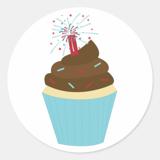 Vierde van juli Partij Cupcake Ronde Sticker (Voorkant)
