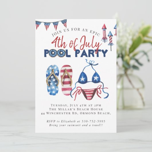 Vierde van juli Pool Party Kaart (Staand voorkant)