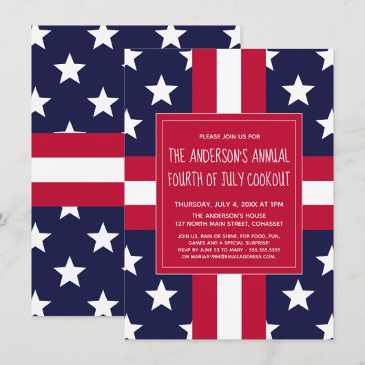 Vierde van juli Summer Party, Cookout Uitnodigen Kaart (Voorkant / Achterkant)