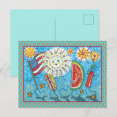 VIERDE VAN JULY GANG, PARADE EN FIREWORKS FEESTDAGENKAART (Voorkant / Achterkant)