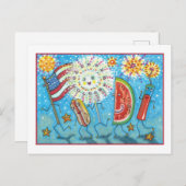 VIERDE VAN JULY GANG, PARADE EN FIREWORKS FEESTDAGENKAART (Voorkant / Achterkant)