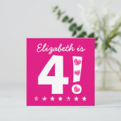 Vierde verjaardag Aangepaste naam Roze voor GIRL A Kaart (Staand voorkant)