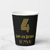 Vierde verjaardag: Art Deco Geïnspireerde look "4" Papieren Bekers (Achterkant)