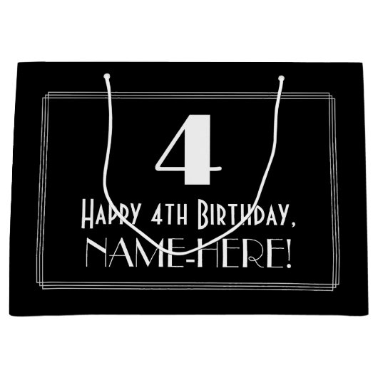 Vierde verjaardag: Art Deco Geïnspireerde stijl "4 Groot Cadeauzakje (Voorkant)