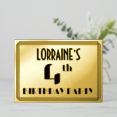 Vierde verjaardag: Art Deco Kijk "4" en naam Folie Uitnodiging (Staand Voorkant)