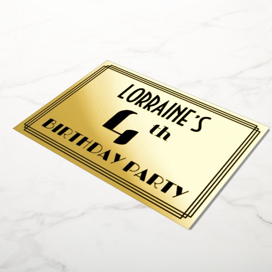 Vierde verjaardag: Art Deco Kijk "4" en naam Folie Uitnodiging (Gedraaid)