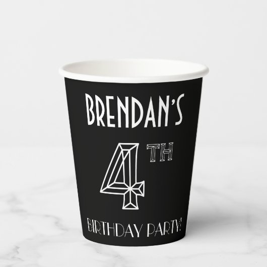 Vierde verjaardag: Art Deco Style + aangepaste naa Papieren Bekers (Achterkant)