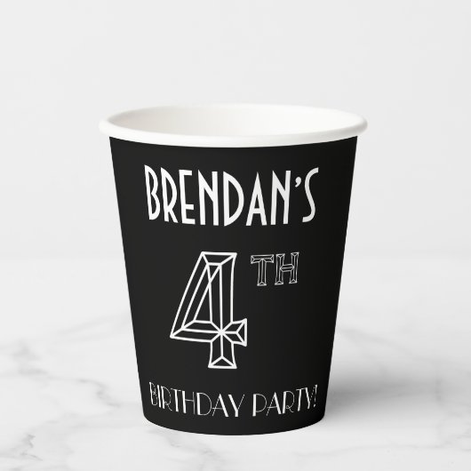 Vierde verjaardag: Art Deco Style + aangepaste naa Papieren Bekers (Voorkant)